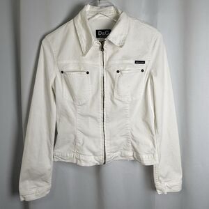 D&G Dolce & Gabbana White Zip Denim Jacket Sz M